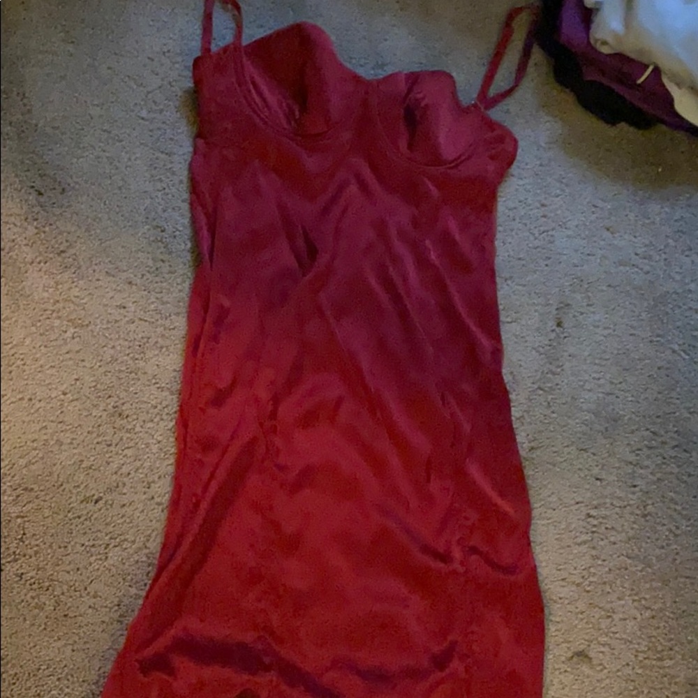 Red silky lingerie dress.